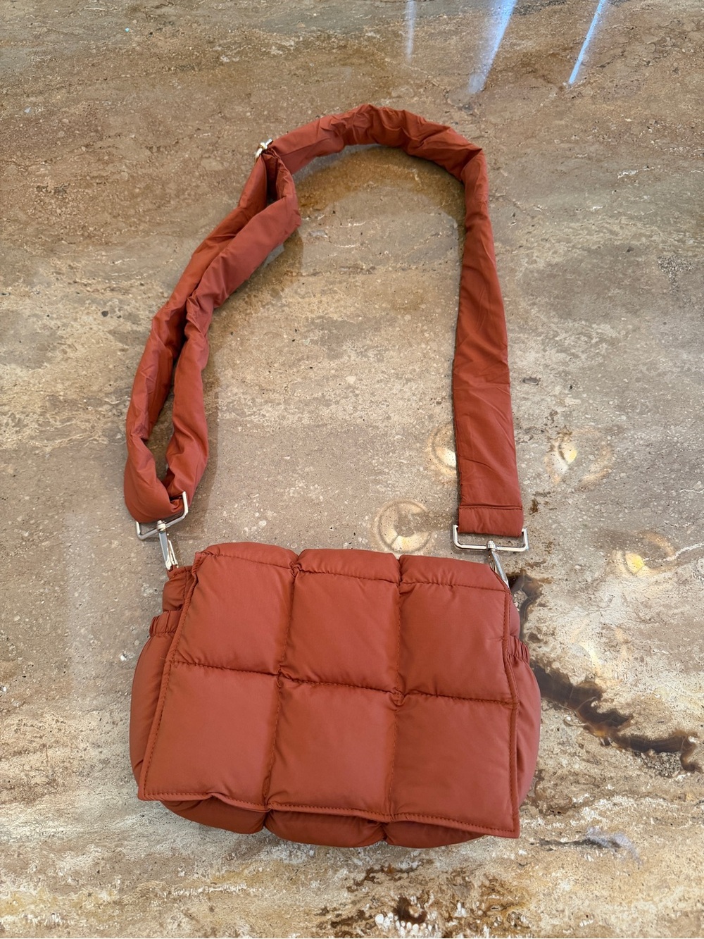 Puffer shoulder bag Padded handbag Purse designer quilted Orange Crossbody